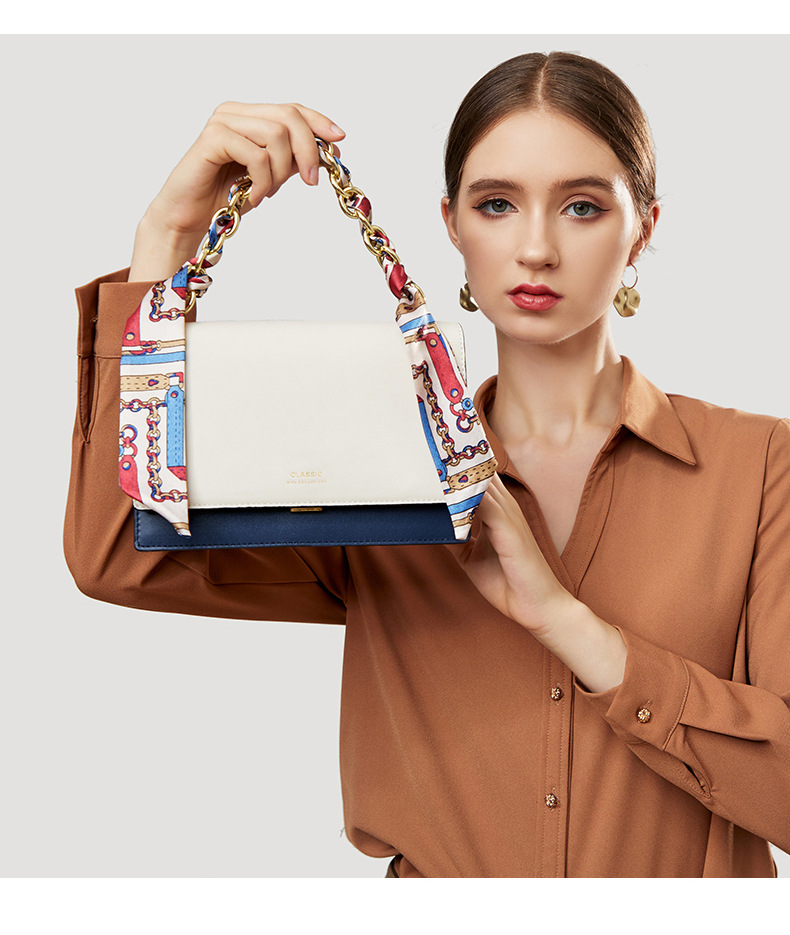 Womens Classic Chain Strap Crossbody Small Square Handbag with Contrast Color
